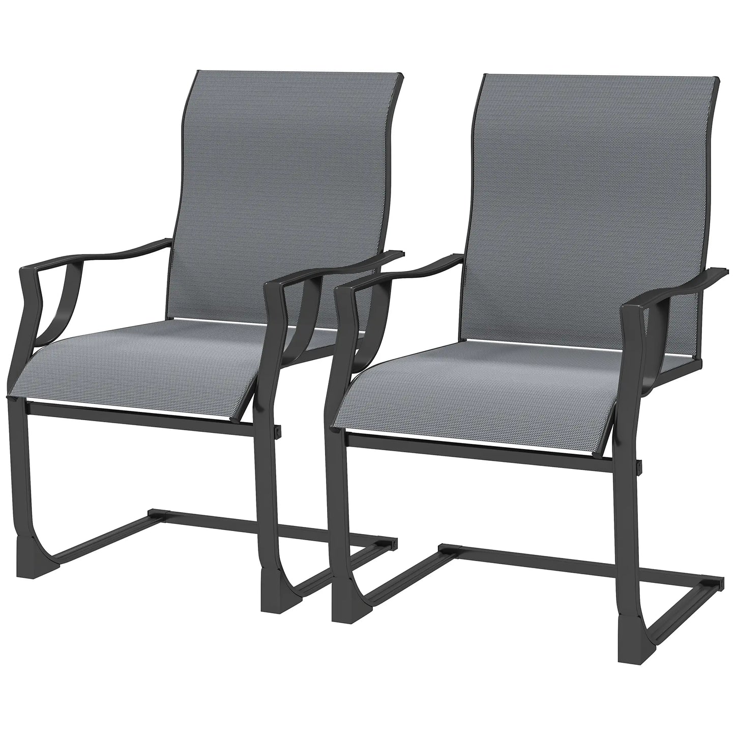 Spring Motion Patio Chairs Set Of 2, Curved High Backrest, All Weather Fabric, Metal Frame Outdoor Dining Sets Light Grey at Gallery Canada