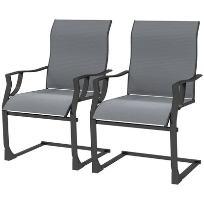 Spring Motion Patio Chairs Set Of 2, Curved High Backrest, All Weather Fabric, Metal Frame Outdoor Dining Sets Light Grey at Gallery Canada