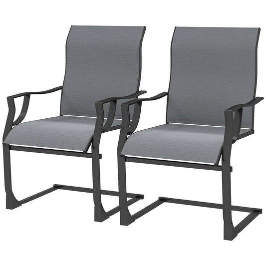 Spring Motion Patio Chairs Set Of 2, Curved High Backrest, All Weather Fabric, Metal Frame Outdoor Dining Sets Light Grey at Gallery Canada