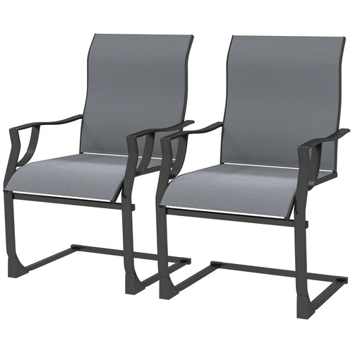 Spring Motion Patio Chairs Set Of 2, Curved High Backrest, All Weather Fabric, Metal Frame