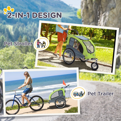 Dog Bike Trailer, 2-In-1, Suspension, Hitch, Storage Pockets, Green Dog Bike Trailers & Strollers at Gallery Canada