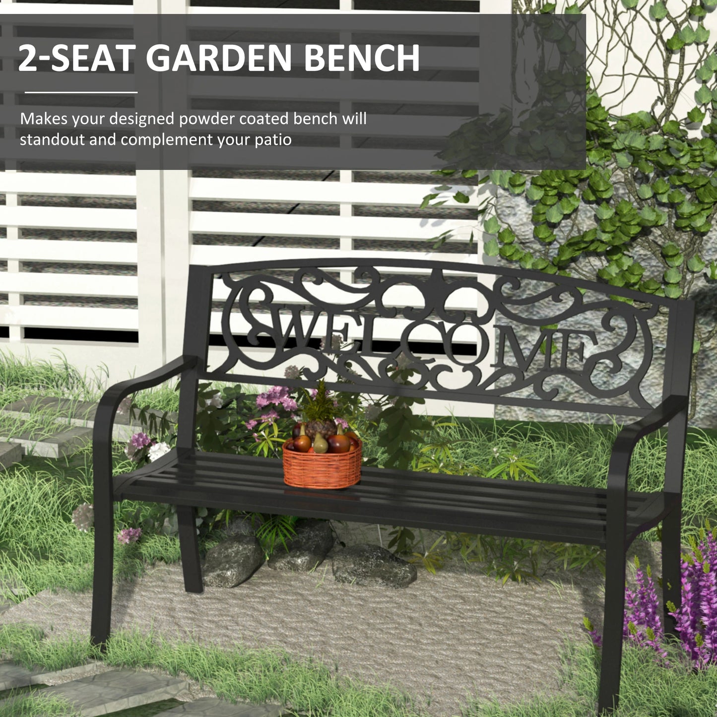 50" 2-Seater Garden Bench, Metal Outdoor Loveseat, Black Outdoor Benches at Gallery Canada