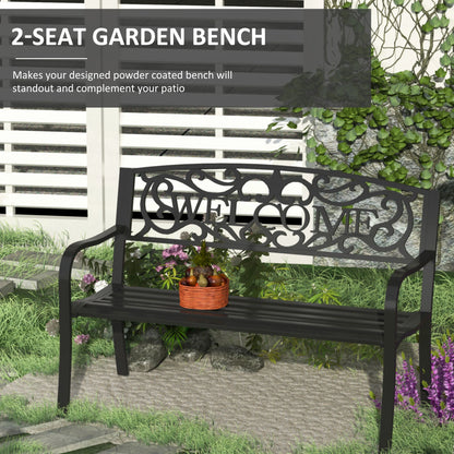 50" 2-Seater Garden Bench, Metal Outdoor Loveseat, Black Outdoor Benches at Gallery Canada