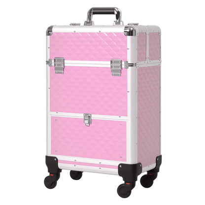 Portable Aluminum Makeup Train Case, Rolling Cosmetic Organizer, 4 Wheels, Pink Makeup Cases Pink at Gallery Canada