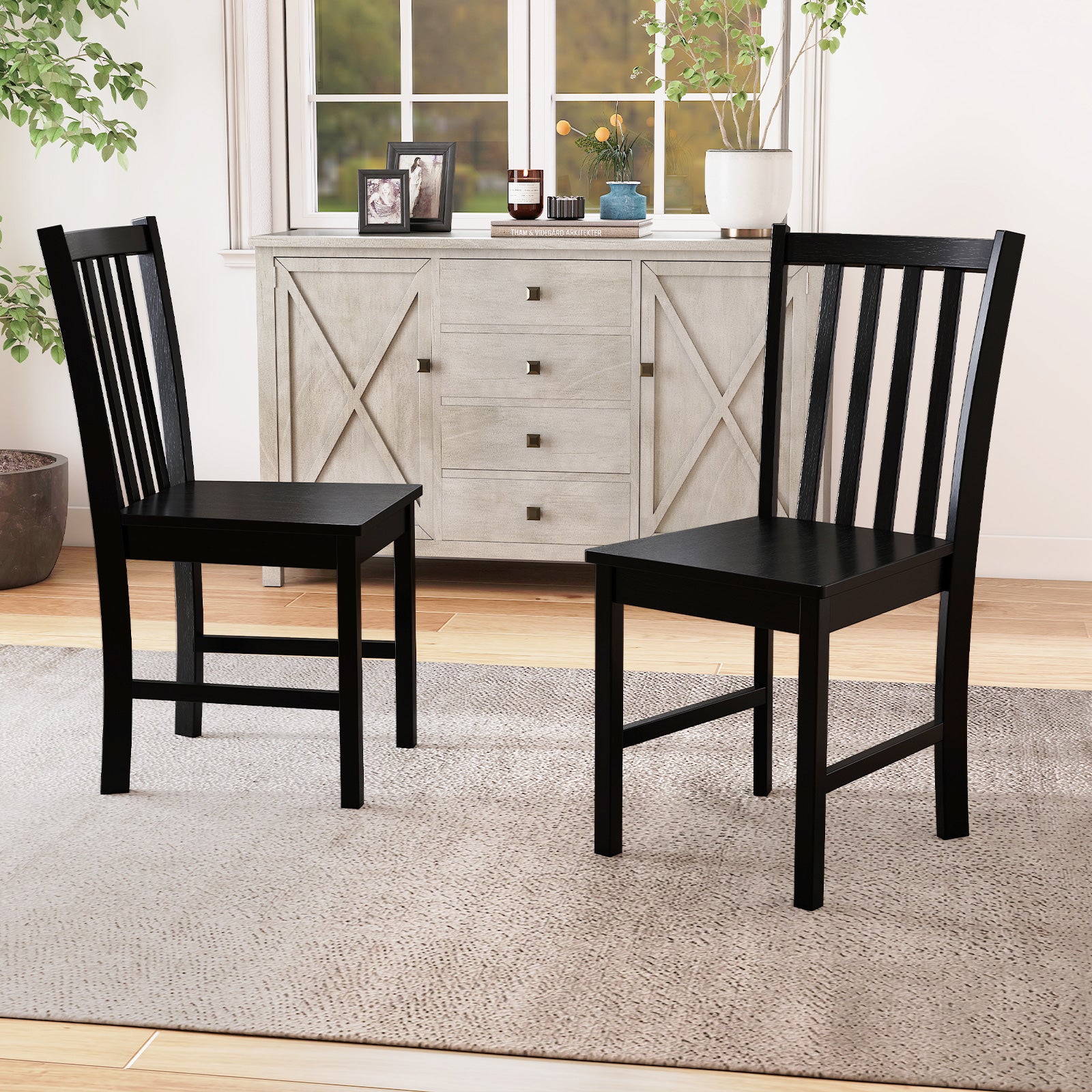Rustic Dining Chairs Set of 2 Wooden Kitchen Chairs with Slat Tilt Backrest-black, Black Dining Chairs at Gallery Canada