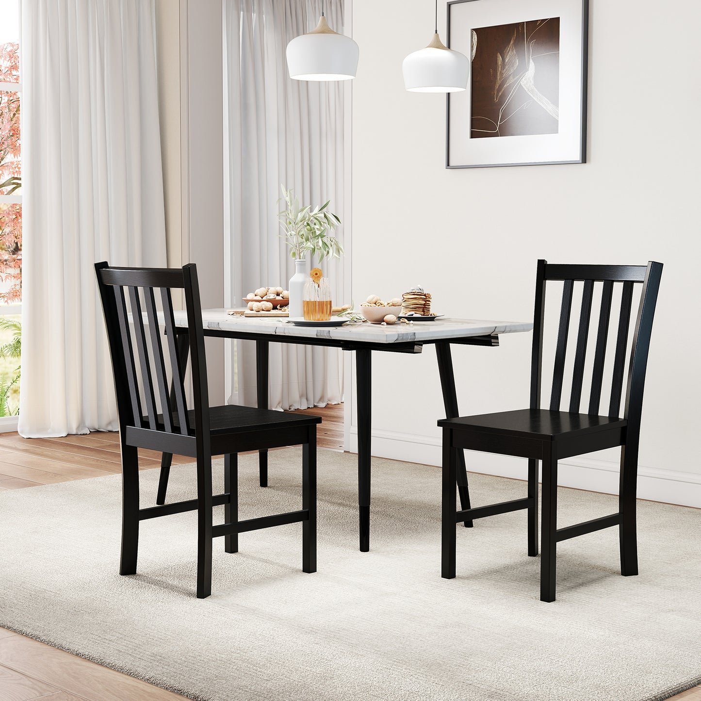 Rustic Dining Chairs Set of 2 Wooden Kitchen Chairs with Slat Tilt Backrest-black, Black Dining Chairs at Gallery Canada