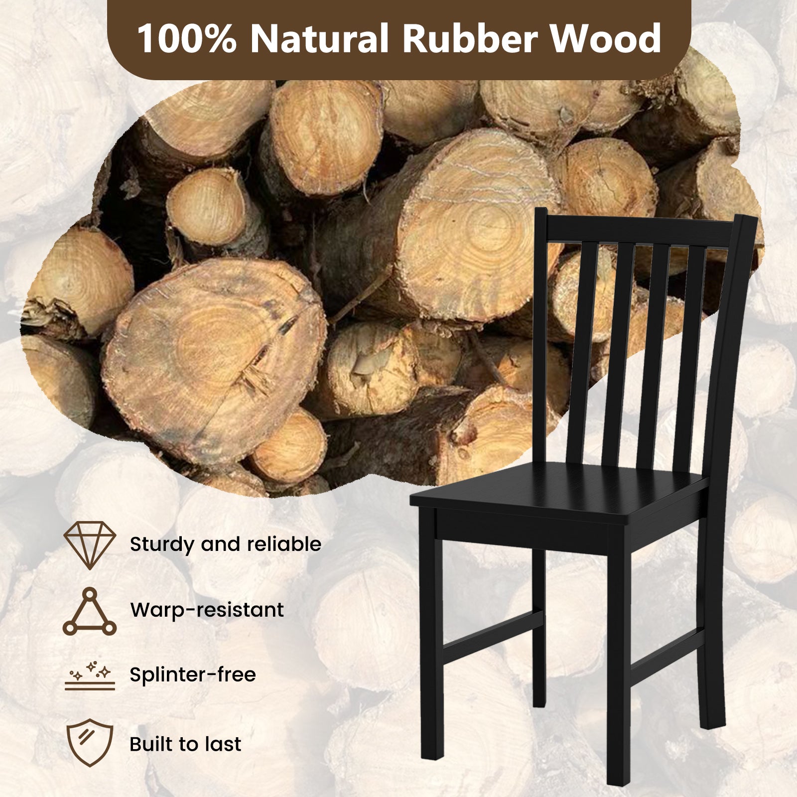 Rustic Dining Chairs Set of 2 Wooden Kitchen Chairs with Slat Tilt Backrest-black, Black Dining Chairs at Gallery Canada