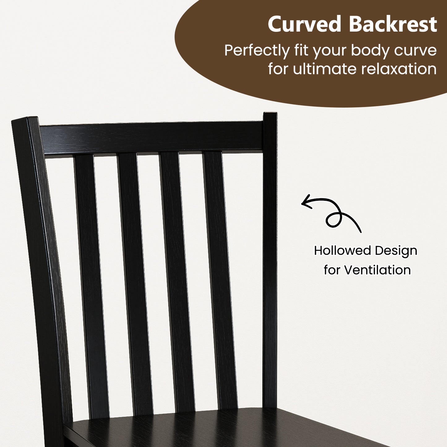 Rustic Dining Chairs Set of 2 Wooden Kitchen Chairs with Slat Tilt Backrest-black, Black Dining Chairs at Gallery Canada