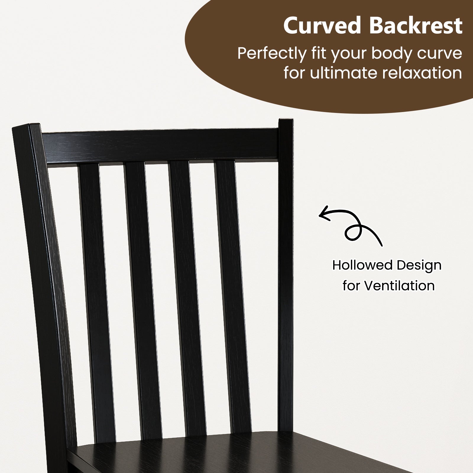 Rustic Dining Chairs Set of 2 Wooden Kitchen Chairs with Slat Tilt Backrest-black, Black Dining Chairs at Gallery Canada