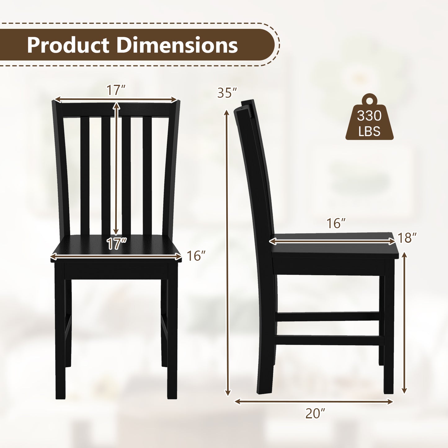 Rustic Dining Chairs Set of 2 Wooden Kitchen Chairs with Slat Tilt Backrest-black, Black Dining Chairs at Gallery Canada