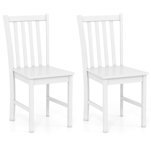 Rustic Dining Chairs Set of 2 Wooden Kitchen Chairs with Slat Tilt Backrest, White