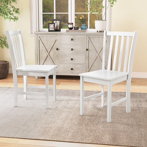 Rustic Dining Chairs Set of 2 Wooden Kitchen Chairs with Slat Tilt Backrest, White