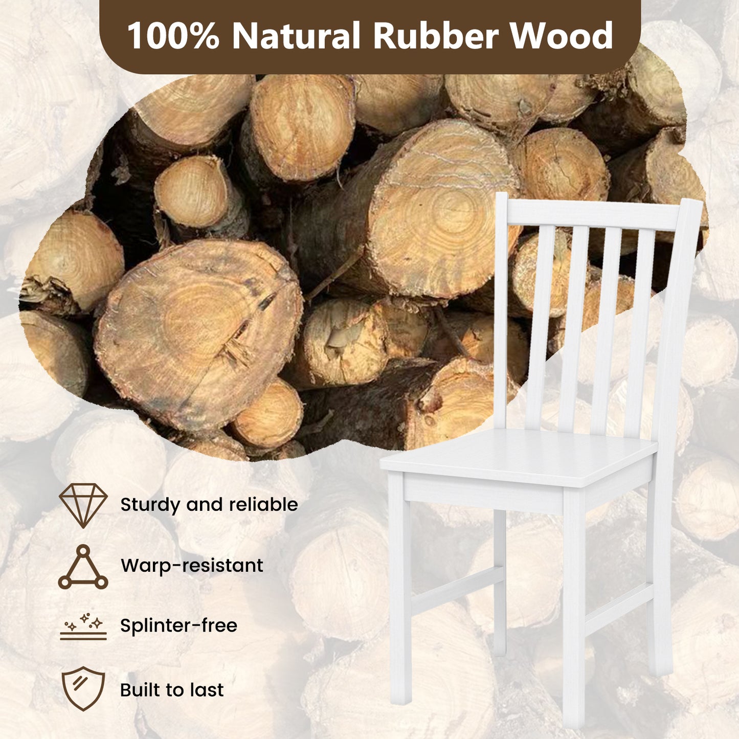 Rustic Dining Chairs Set of 2 Wooden Kitchen Chairs with Slat Tilt Backrest, White Dining Chairs at Gallery Canada