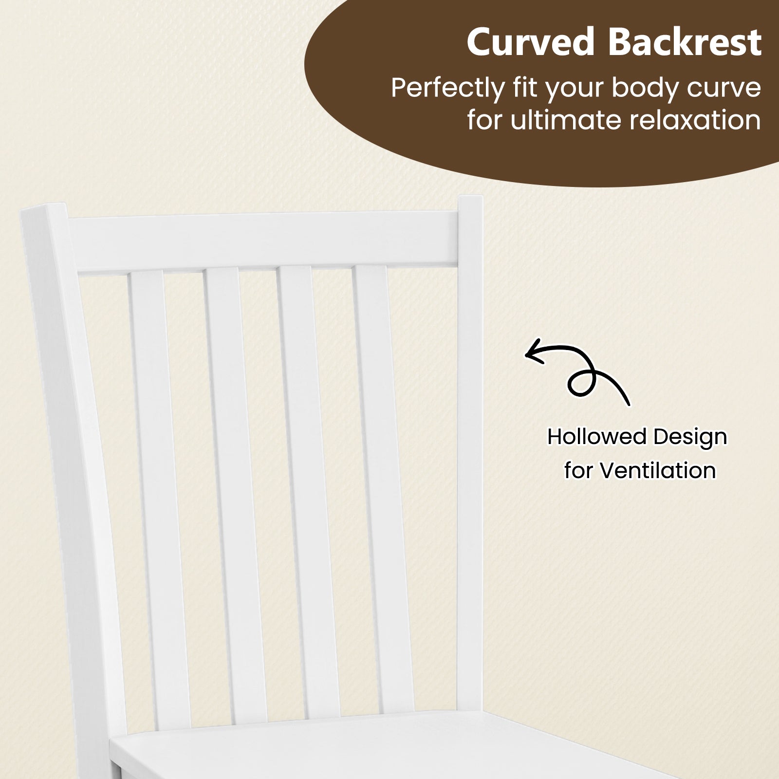 Rustic Dining Chairs Set of 2 Wooden Kitchen Chairs with Slat Tilt Backrest, White Dining Chairs at Gallery Canada