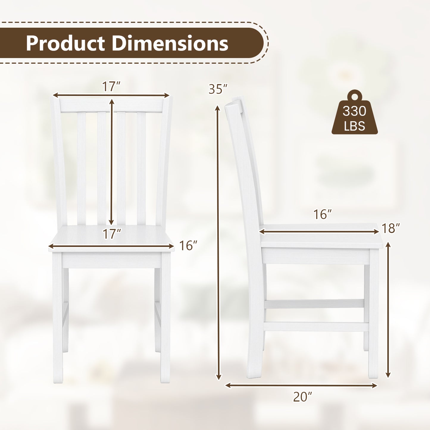 Rustic Dining Chairs Set of 2 Wooden Kitchen Chairs with Slat Tilt Backrest, White Dining Chairs at Gallery Canada