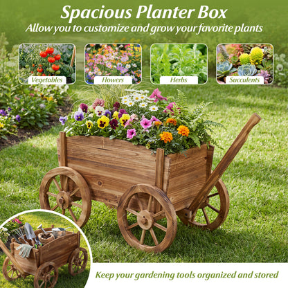 Rustic Rolling Flower Pot Stand with Wheels and Handle, Coffee Raised Garden Beds at Gallery Canada
