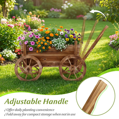 Rustic Rolling Flower Pot Stand with Wheels and Handle, Coffee Raised Garden Beds at Gallery Canada