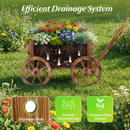 Rustic Rolling Flower Pot Stand with Wheels and Handle, Coffee Raised Garden Beds at Gallery Canada