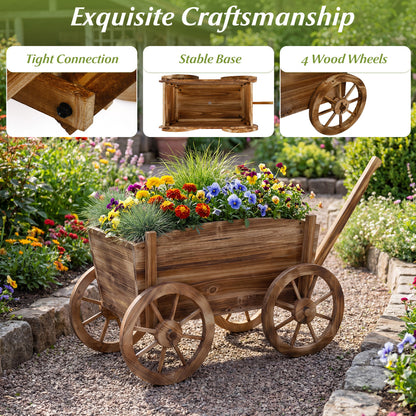 Rustic Rolling Flower Pot Stand with Wheels and Handle, Coffee Raised Garden Beds at Gallery Canada