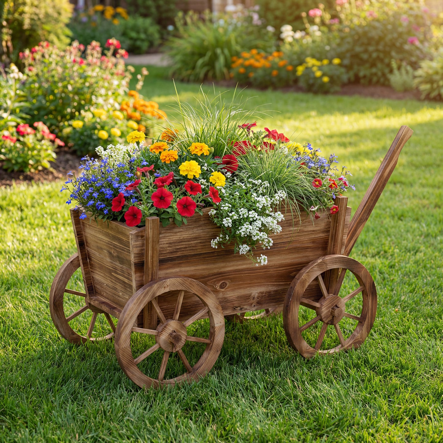 Rustic Rolling Flower Pot Stand with Wheels and Handle, Coffee Raised Garden Beds at Gallery Canada