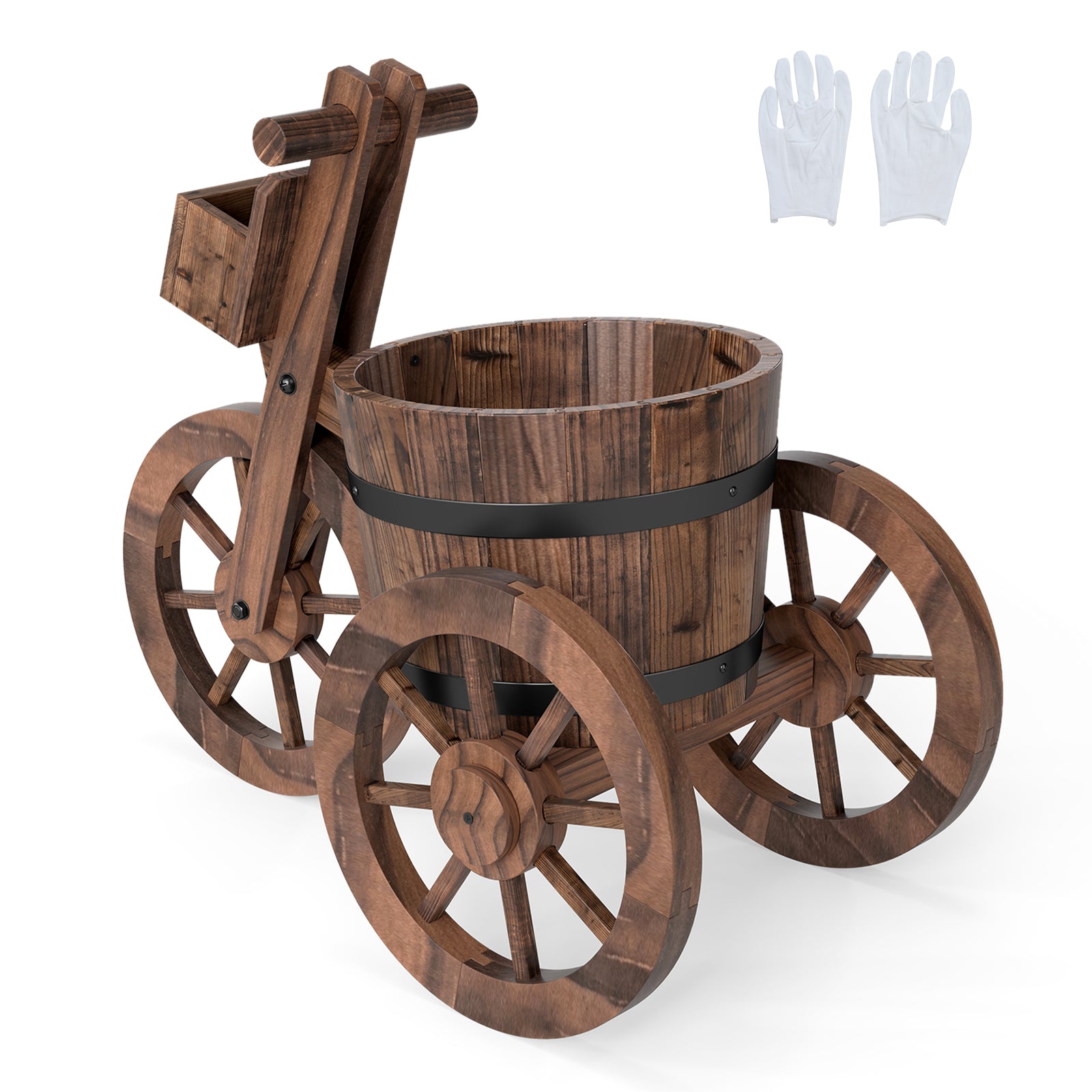 Rustic Wood Tricycle Planter with Wheels and Storage Box, Coffee Raised Garden Beds at Gallery Canada