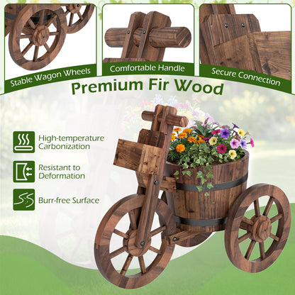 Rustic Wood Tricycle Planter with Wheels and Storage Box, Coffee Raised Garden Beds at Gallery Canada