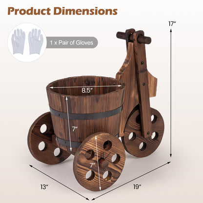 Rustic Wood Tricycle Planter Barrel Flower Pot Cart with Drainage Hole, Coffee Raised Garden Beds at Gallery Canada