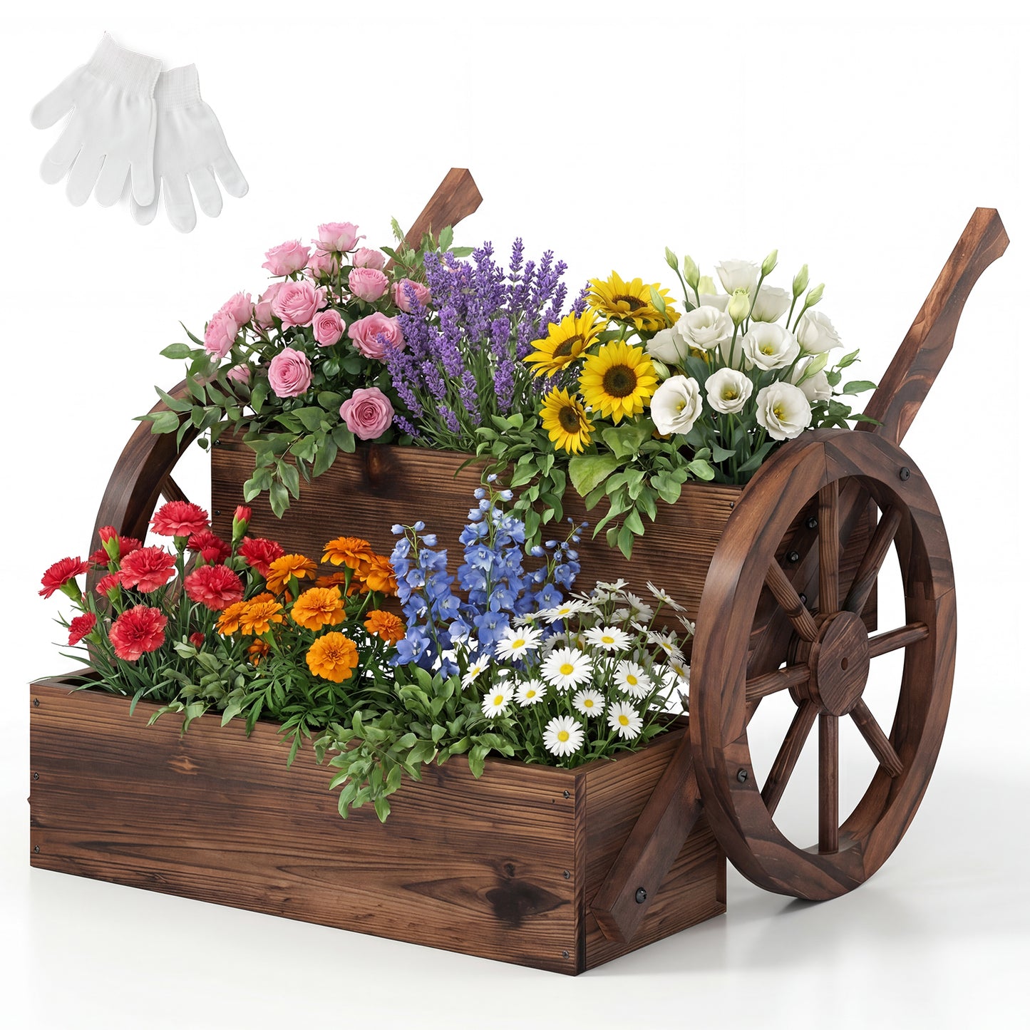 Rustic Wood Wagon Planter 2-Tier Versatile Raised Garden Bed with Wheels, Brown Raised Garden Beds Brown at Gallery Canada