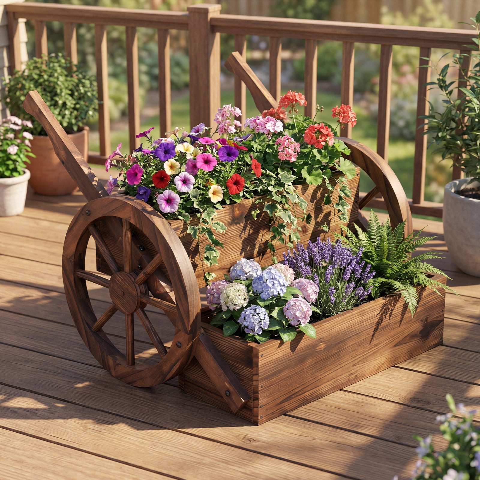 Rustic Wood Wagon Planter 2-Tier Versatile Raised Garden Bed with Wheels, Brown Raised Garden Beds at Gallery Canada