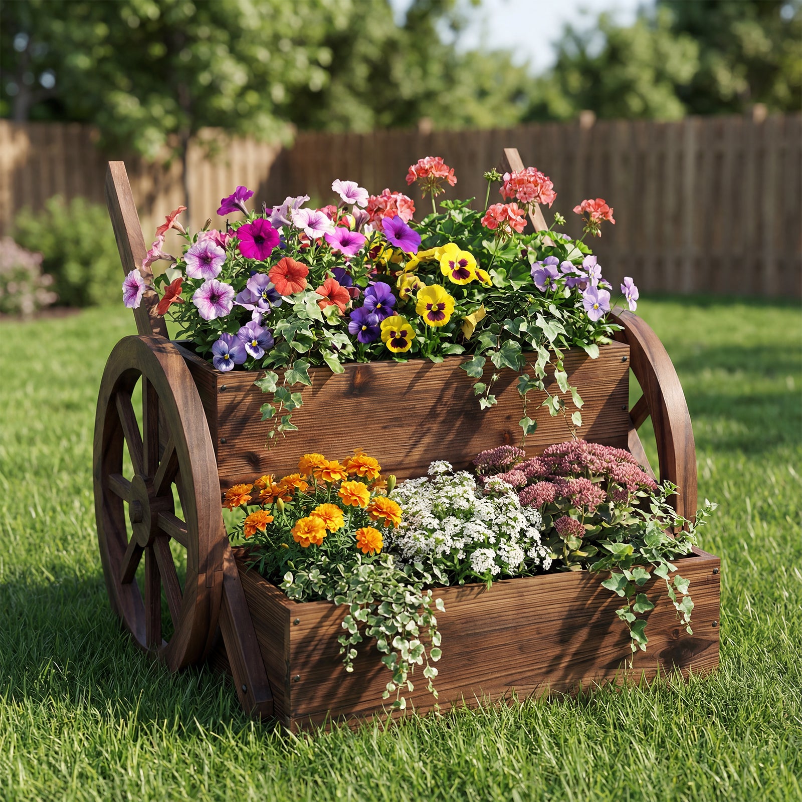 Rustic Wood Wagon Planter 2-Tier Versatile Raised Garden Bed with Wheels, Brown Raised Garden Beds at Gallery Canada
