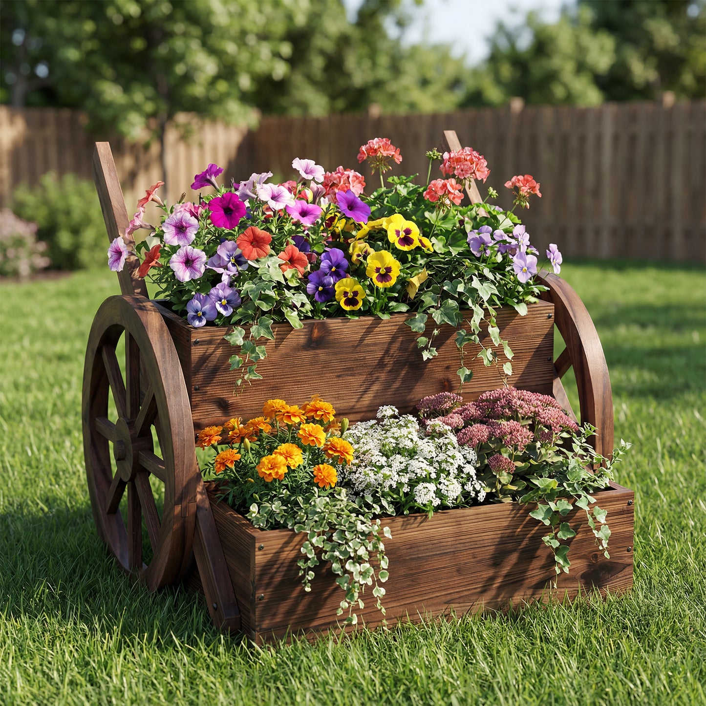 Rustic Wood Wagon Planter 2-Tier Versatile Raised Garden Bed with Wheels, Brown Raised Garden Beds at Gallery Canada