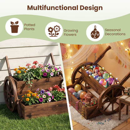 Rustic Wood Wagon Planter 2-Tier Versatile Raised Garden Bed with Wheels, Brown Raised Garden Beds at Gallery Canada