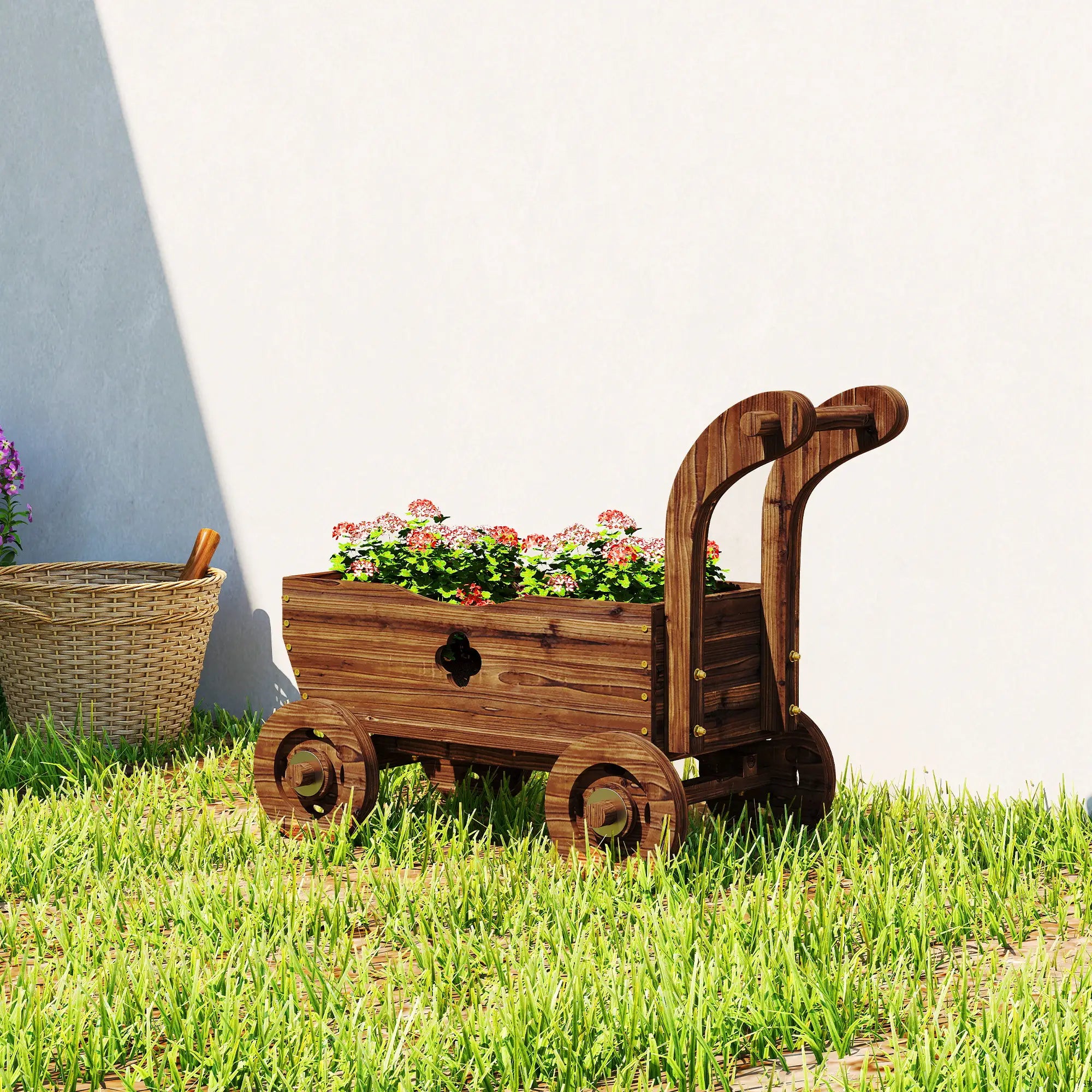 Wagon Flower Planter Cart With Wheels, Garden Wagon With Handle, Carbonized Raised Garden Beds at Gallery Canada
