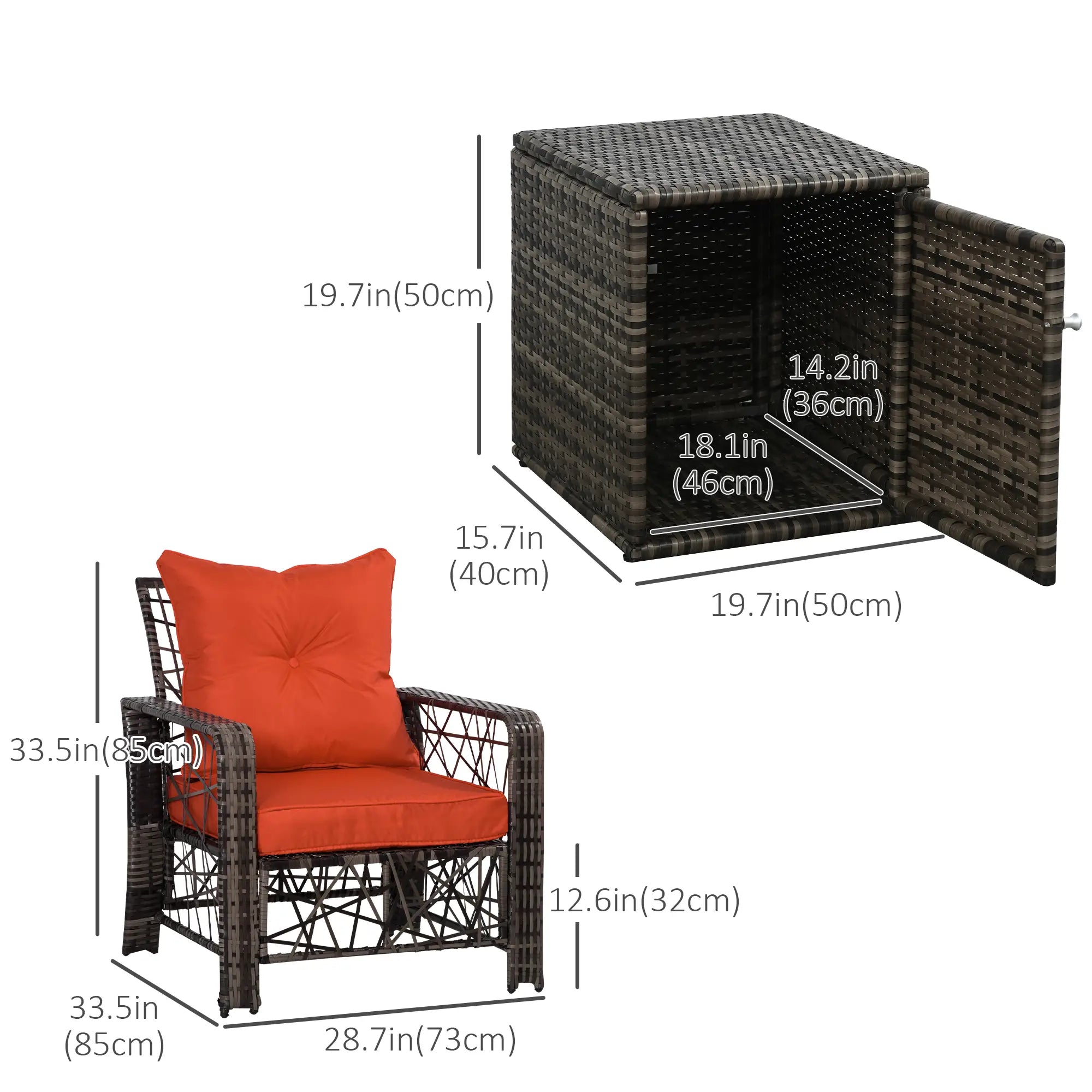3 Pc Wicker Patio Furniture Set, Rattan Bistro with Storage Table, Red Bistro Sets at Gallery Canada