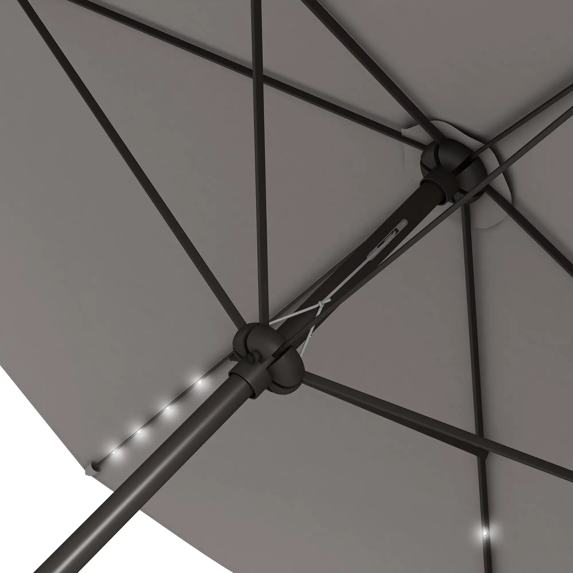 6.5x10ft Light Grey Tilt Aluminum Patio Umbrella, Solar Powered LEDs, Crank, Light Grey Sun Umbrellas at Gallery Canada