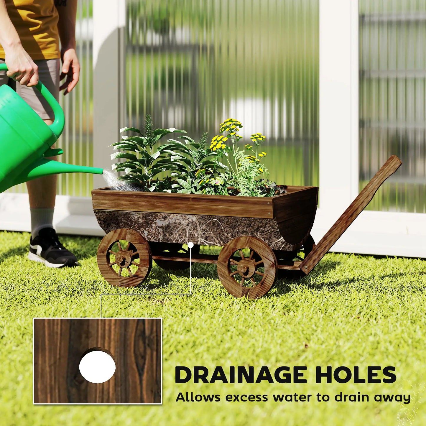 Wooden Wagon Planter Box, Mobile Garden Planter With 4 Wheels Raised Garden Beds at Gallery Canada
