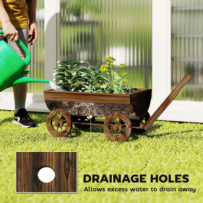 Wooden Wagon Planter Box, Mobile Garden Planter With 4 Wheels Raised Garden Beds at Gallery Canada