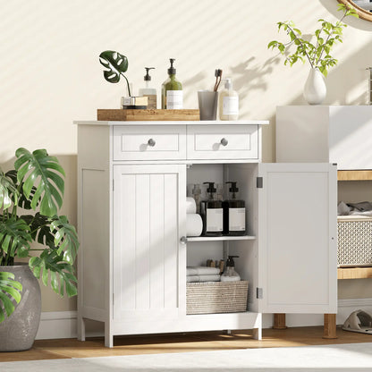 Freestanding Bathroom Cabinet, 2 Door, 2 Drawers, Adjustable Shelf, White Bathroom Cabinets at Gallery Canada