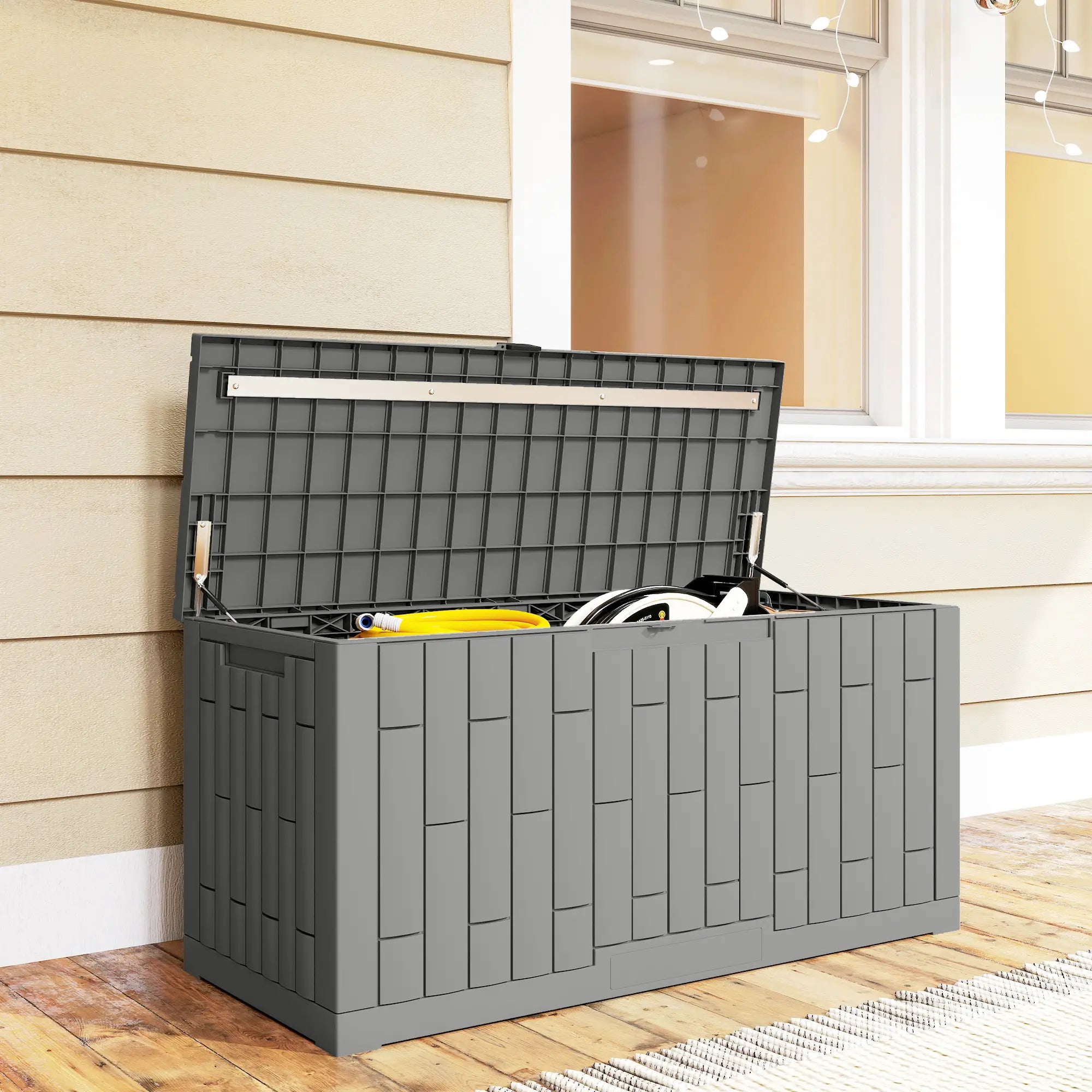 80 Gallon Resin Deck Box, Lockable Outdoor Storage, Splash And UV Resistant Patio Storage Boxes at Gallery Canada