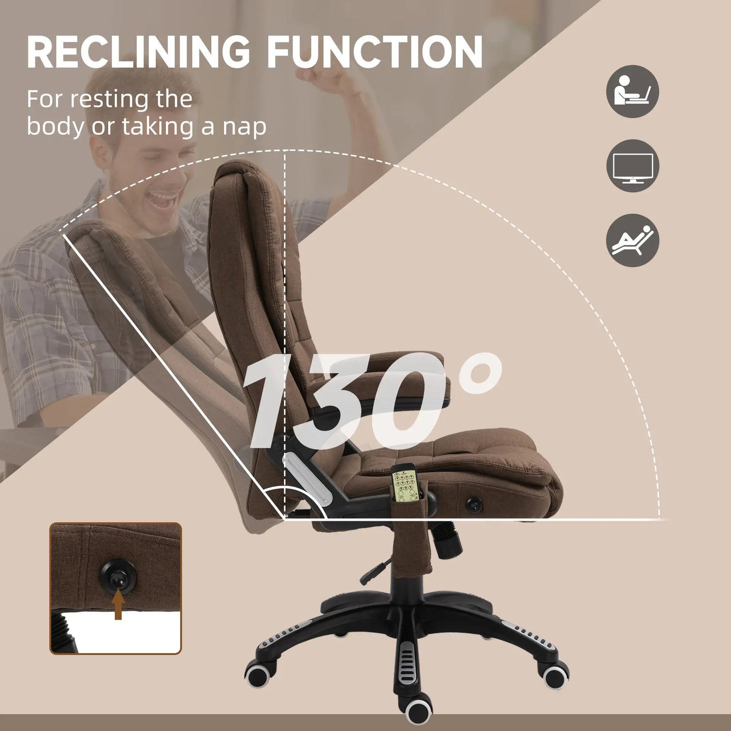 Reclining Massage Office Chair, High Back, Swivel Wheels, Brown Massage Chairs at Gallery Canada