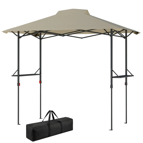 5 x 8.5 ft Pop Up Grill Gazebo, 2 Shelves, UPF 50+ Canopy, Khaki