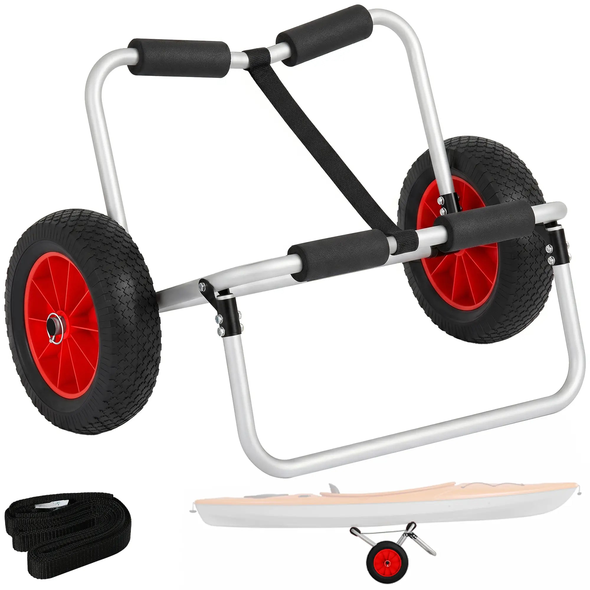198LBS Kayak Cart, Foldable Canoe Dolly, Aluminum Frame, Silver Kayak Carts Silver, Black, Red at Gallery Canada