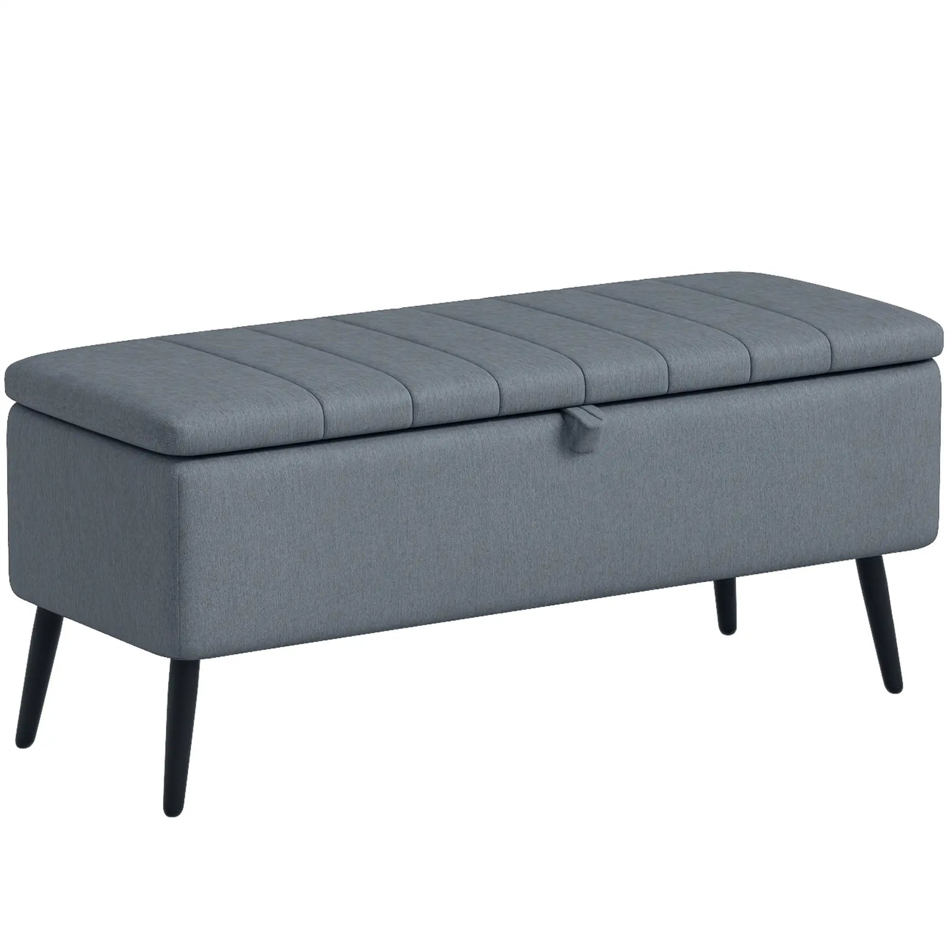 40" Ottoman with Storage, Linen Upholstered Bench, Dark Grey Storage Ottomans & Benches at Gallery Canada