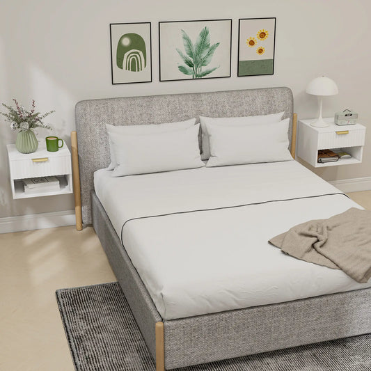 Floating Nightstands, Set of 2 with Drawer and Shelf, White Bedside Tables Gold, White at Gallery Canada