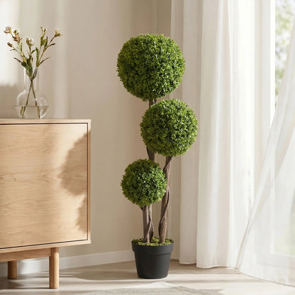 4FT Artificial Boxwood Topiary Tree, Triple Ball, Indoor Outdoor, Green Artificial Trees at Gallery Canada