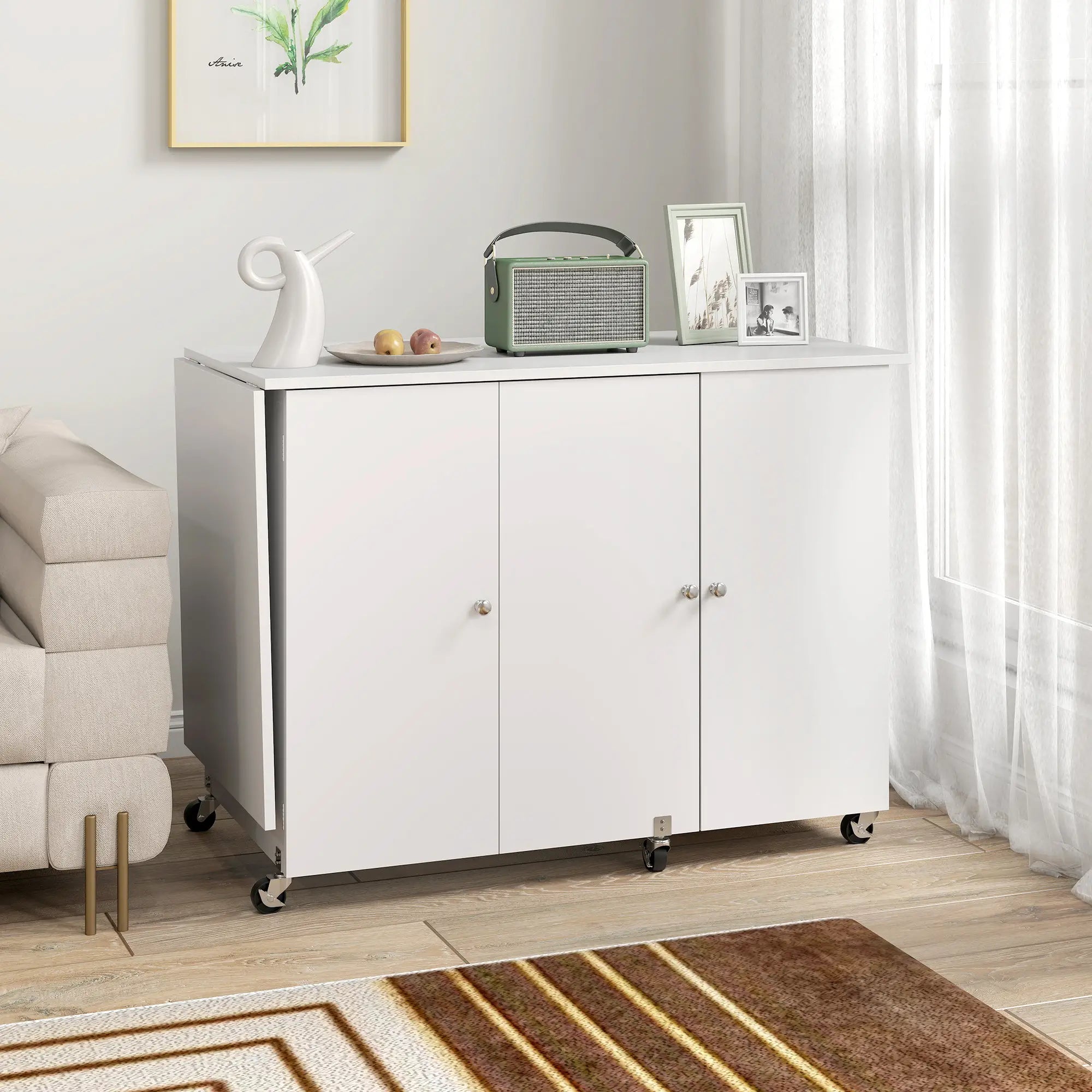 Sewing Machine Table, Drop Leaf, 2 Doors, Adjustable Shelf, White Sewing Cabinets at Gallery Canada