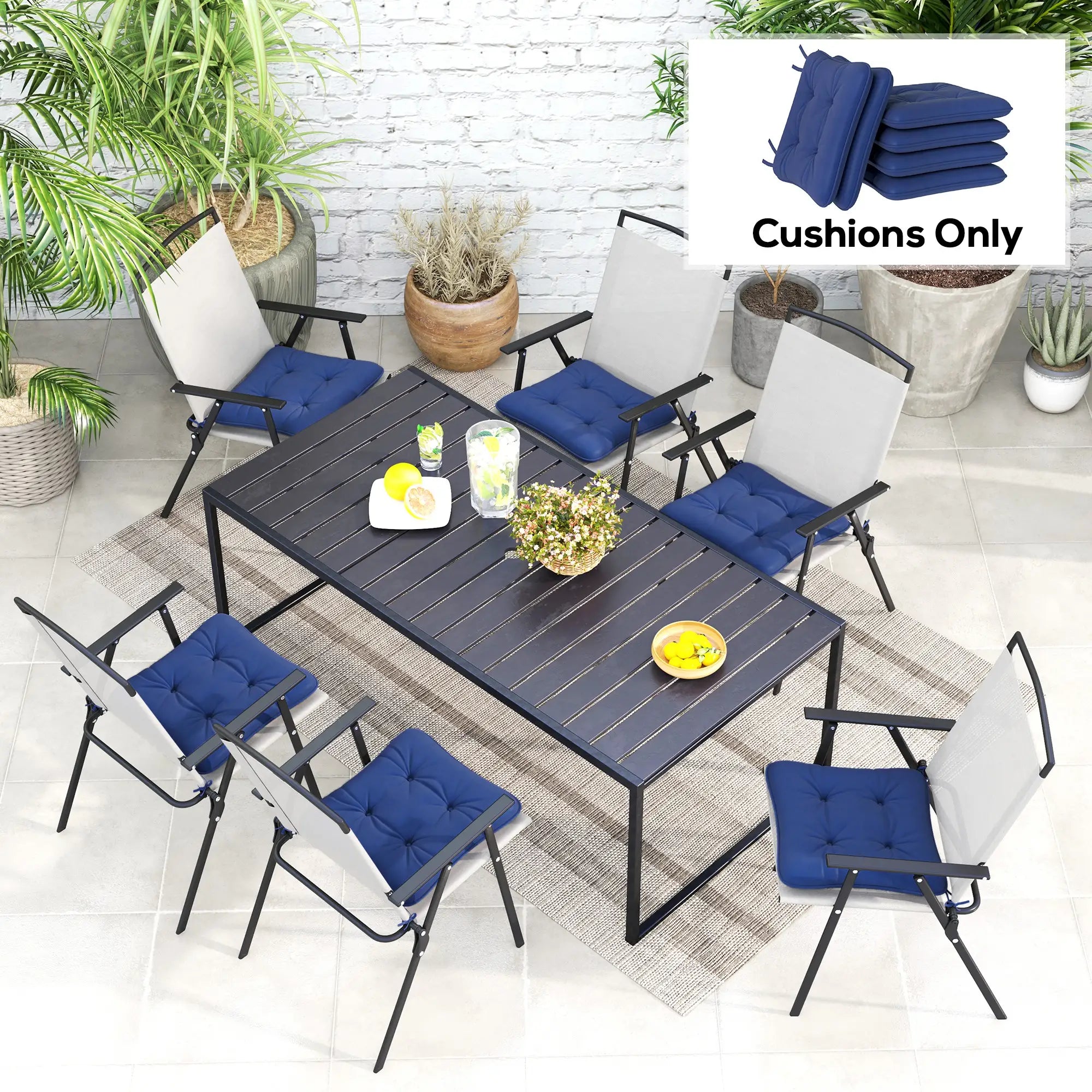 6-Piece Outdoor Patio Chair Cushions, Button Tufted, Dark Blue Patio Chair Cushions at Gallery Canada