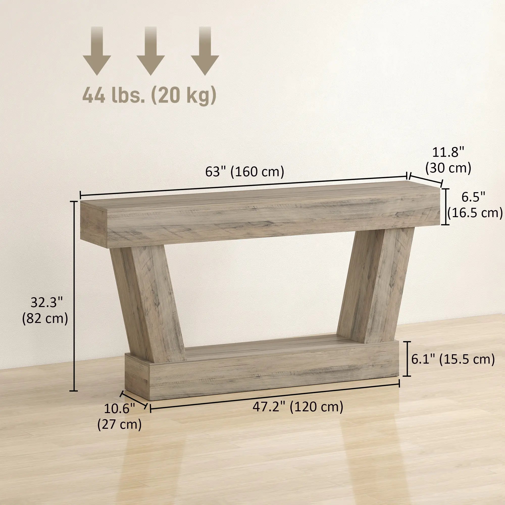 63 Inch Vintage Console Table, Narrow Entryway Table with Shelf, Light Brown Console Tables at Gallery Canada