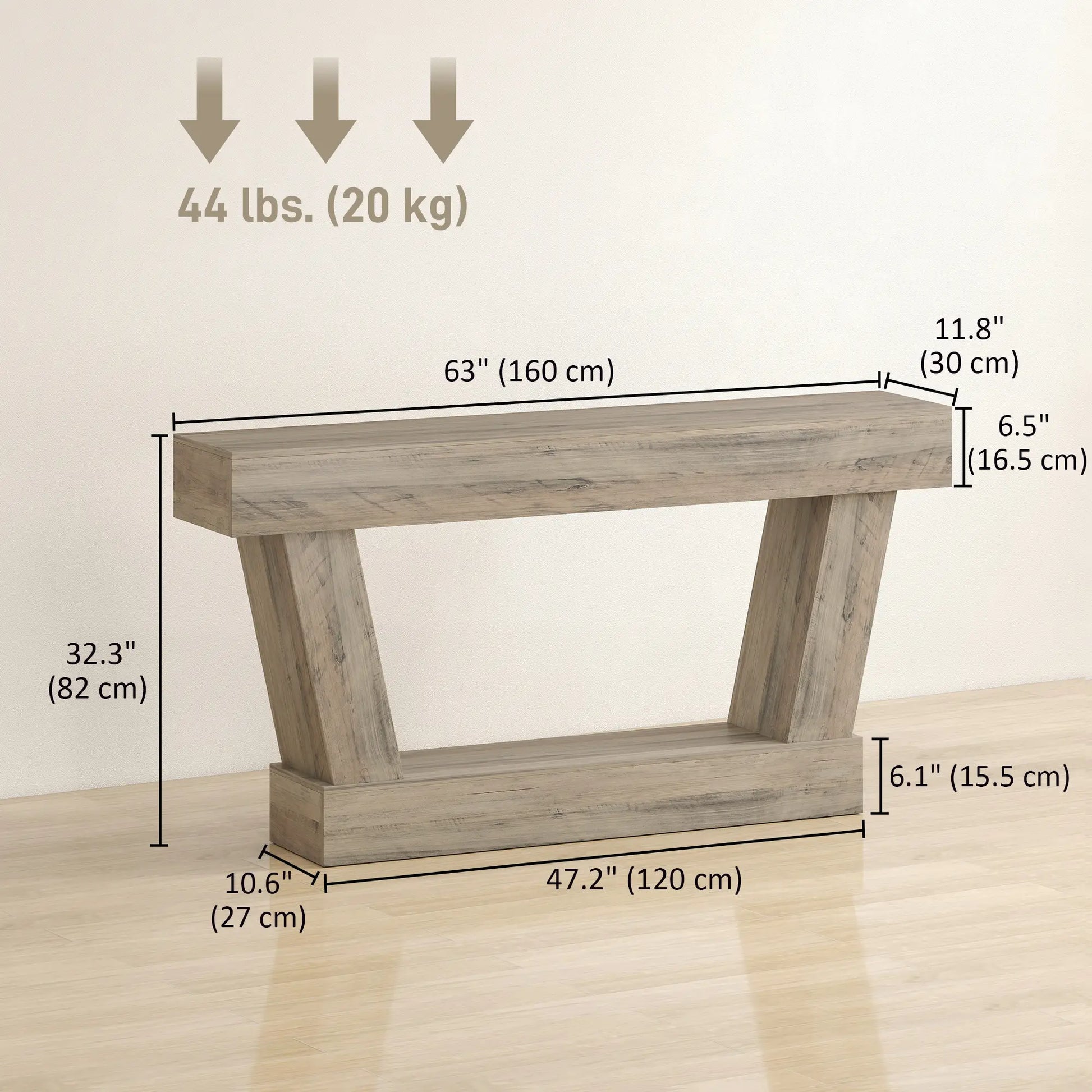 63 Inch Vintage Console Table, Narrow Entryway Table with Shelf, Light Brown Console Tables at Gallery Canada