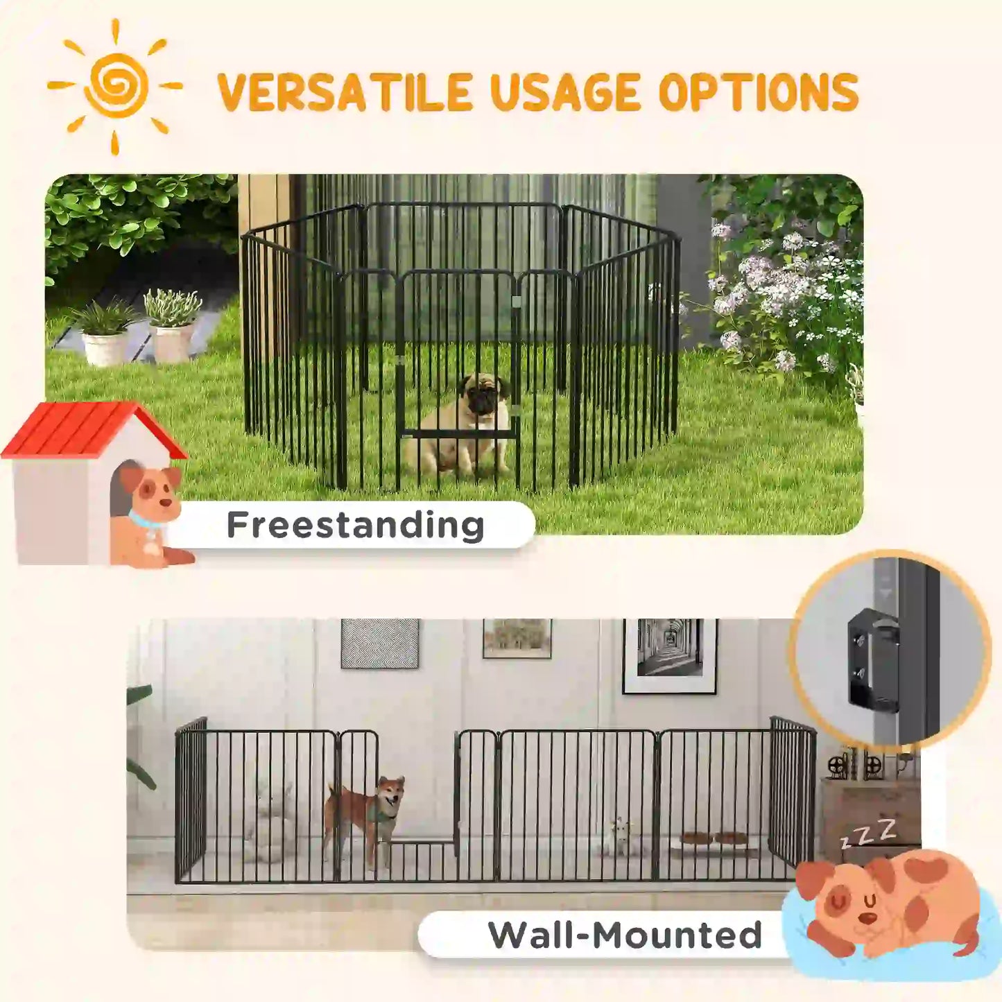 Outdoor Dog Fence, 6 Panels 31.5" Height, Steel Pet Exercise Pen, Small Medium Dogs Houses, Kennels & Pens at Gallery Canada